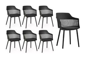 Kit 7 Cadeira Marcela Montreal Em Polipropileno Assento Estofado Preto