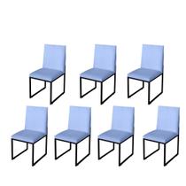 Kit 7 Cadeira Para Sala de Jantar Trendy Base Metálica Preto Tecido Sintético Azul Bebê - Móveis Mafer