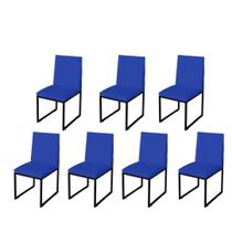 Kit 7 Cadeira Para Sala de Jantar Trendy Base Metálica Preto Tecido Sintético Azul Royal - Móveis Mafer