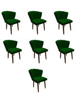 Kit 7 Cadeiras de Jantar Estofada Pétala Tecido Suede Verde Pés Palito Kimi Design