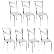 Kit 7 Cadeiras de Jantar Lara cromada para cozinha Assento sintético branco - Aurora Line