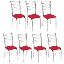 Kit 7 Cadeiras de Jantar Lara cromada para cozinha Assento sintético vermelho - Aurora Line