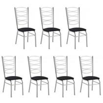 Kit 7 cadeiras gisele cromada com reforço-assento corino preto
