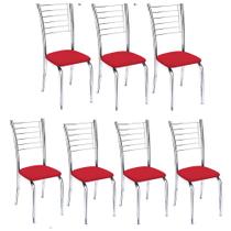 Kit 7 cadeiras Iara cromada para cozinha-Assento vermelho-Gat Magazine