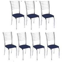 Kit 7 Cadeiras Iara Cromada Para Cozinha-material sintético Azul