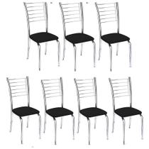 Kit 7 Cadeiras Iara Cromada Para Cozinha-material sintético Preto