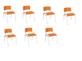 Kit 7 Cadeiras Infantil Iso, Escola, Base Branco-Laranja