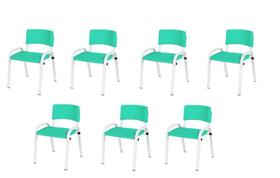 Kit 7 Cadeiras Infantil Iso, Escola, Base Branco- Verde Água