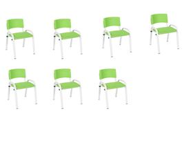 Kit 7 Cadeiras Infantil Iso, Escola, Base Branco- Verde Claro
