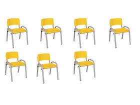 Kit 7 Cadeiras Infantil Iso, Escola, Base Cinza- Amarelo