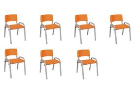 Kit 7 Cadeiras Infantil Iso, Escola, Base Cinza-Laranja Kit 7 Cadeiras Infantil Iso, Escola, Base Cinza-Laranja