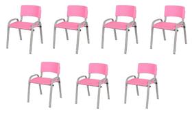 Kit 7 Cadeiras Infantil Iso, Escola, Base Cinza- Rosa Kit 7 Cadeiras Infantil Iso, Escola, Base Cinza- Rosa