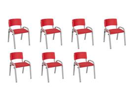 Kit 7 Cadeiras Infantil Iso, Escola, Base Cinza-Vermelho