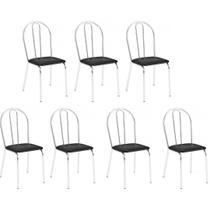 Kit 7 Cadeiras Lisboa Cromada Para Cozinha ou Área Gourmet-Assento Sintético Preto