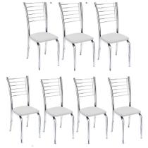 Kit 7 cadeiras Vanessa cromada para cozinha-assento corino branco-Gat Magazine