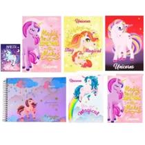 Kit 7 Cadernos Grande Unicórnio Capa Dura Costurado