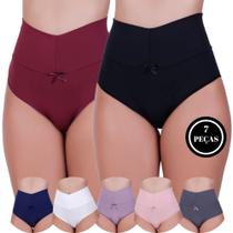 Kit 7 Calcinha Cintura Alta Cós Duplo - c10 THAMIRES VINHO PRETA AZUL BRANCA ROSA SATIM CINZA
