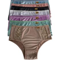 Kit 7 Calcinha Cós Alto Feminino Plus Size Calçola Senhora Lingerie Cintura Alta Vovó Renda Conforto