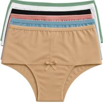 Kit 7 Calcinha Cós Alto Lingerie Confortável Feminina Básica Cintura Alta Forro Algodão Pós Parto