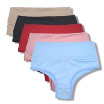 Kit 7 Calcinha Feminina Cós Alto Duplo Forro Algodão Básica Viére