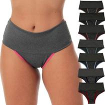 Kit 7 Calcinha Modeladora Fitness Cós Alto Feminina Compressão Abdominal Segura Barriga Microfibra