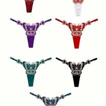 Kit 7 Calcinhas Borboleta Bordada Ajustvel Fio Dental ElaShopp