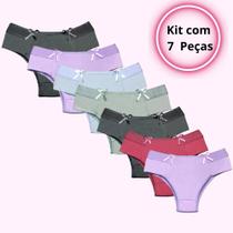Kit 7 Calcinhas Conforto Pala Lteral Dupla Cintura Alta Tanga Lingerie
