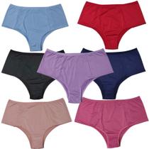 Kit 7 Calcinhas Sortidas Cós Alto Pala Dupla Plus Size Forro Algodão Feminina Confortável Adulto