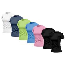 Kit 7 Camisas Feminina Manga Curta Dry Fit Basica Lisa Proteção Solar Uv
