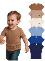Kit 7 Camisetas Manga Curta Infantil bebê Básica Lisa Versátil Confortável e Coloridas menino