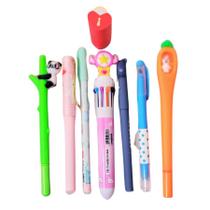 Kit 7 Canetas Fofas Papelaria Criativa + Acessório