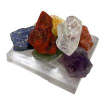 Kit 7 Chakras Barra Selenita, Pedras Roladas - Meditação