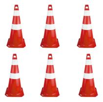 Kit 7 Cone Sinalização Pvc 75cm Segurança Laranja Obra Rua