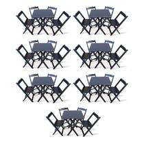 Kit 7 Conjunto com Jogo de Mesa 70x70 com 4 Cadeiras Dobráveis - Preto