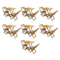 Kit 7 Conjuntos de Mesa Dobravel com 2 Cadeiras de Madeira 70x70 para Restaurante e Bar - Mel - PREGUIÇOSA