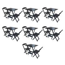 Kit 7 Conjuntos de Mesa Dobravel com 2 Cadeiras de Madeira 70x70 para Restaurante e Bar - Preto