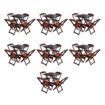 Kit 7 Conjuntos de Mesa Dobravel com 4 Cadeiras de Madeira 70x70 para Restaurante e Bar - Imbuia - PREGUIÇOSA