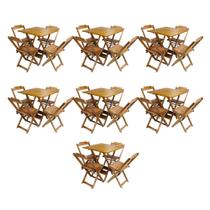 Kit 7 Conjuntos de Mesa Dobravel com 4 Cadeiras de Madeira 70x70 para Restaurante e Bar - Mel - Móveis Guará