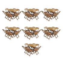 Kit 7 Conjuntos de Mesa Dobravel com 6 Cadeiras de Madeira 120x70 para Restaurante e Bar - Mel