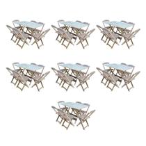 Kit 7 Conjuntos de Mesa Dobravel com 6 Cadeiras de Madeira 120x70 para Restaurante e Bar- sem Pintur