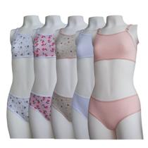 Kit 7 Conjuntos Lingerie Infantil Algodão Calcinha E Top