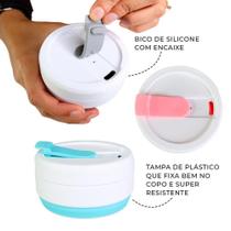 Kit 7 Copos Silicone Retrátil Dobrável C Tampa 350Ml