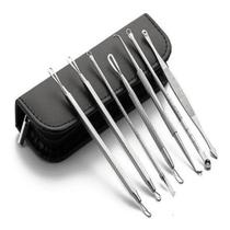 Kit 7 Curetas Remove Cravos Espinhas Aço Inoxidável Com Estojo