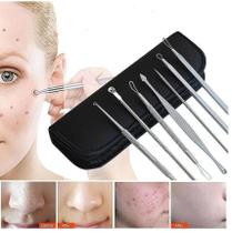 Kit 7 Curetas Remove Cravos Espinhas Aço Inoxidável Com Estojo Kit 7 Curetas Remove Cravos Espinhas Aço Inoxidável Com Estojo