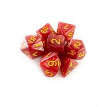 Kit 7 Dados dice Perolado Vermelho e Dourado - Central - RPG Mesa - Jogo Tabuleiro D4 D6 D8 D10 D12 D20