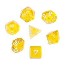 Kit 7 Dados Rpg De Mesa + Bolsa Translúcido Amarelo Tormenta