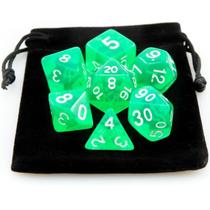 Kit 7 Dados RPG de Mesa Conjunto Verde Translúcidos