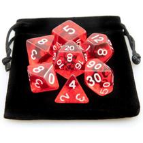 Kit 7 Dados RPG de Mesa Conjunto Vermelho Translúcidos
