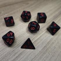 Kit 7 dados rpg de mesa papel preto d4 d6 d8 d10 d12 d20 d100 d% compativel d&d tormenta