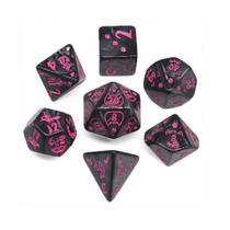 Kit 7 dados rpg de mesa papel preto gato rosa gatinhos d4 d6 d8 d10 d12 d20 d100 d% compativel d&d tormenta